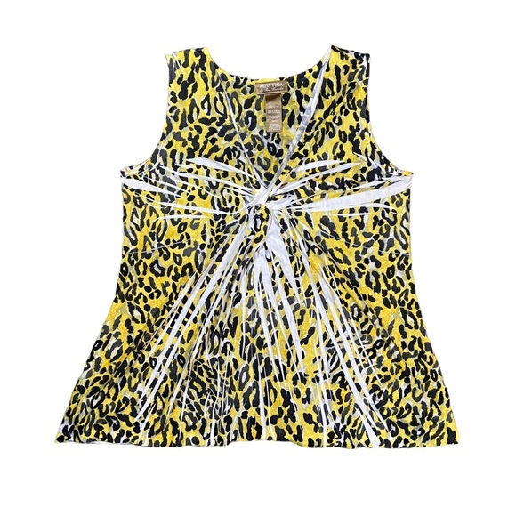 Y2K Animal Print‎ Sleeveless Shirt Cheetah Yellow Black White Drapey - Picture 1 of 3
